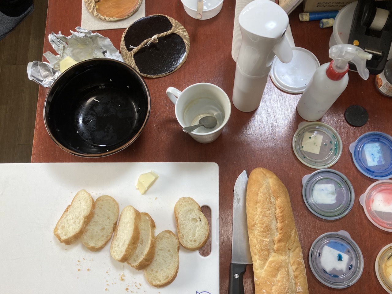 preparing breakfast on the printing tabel