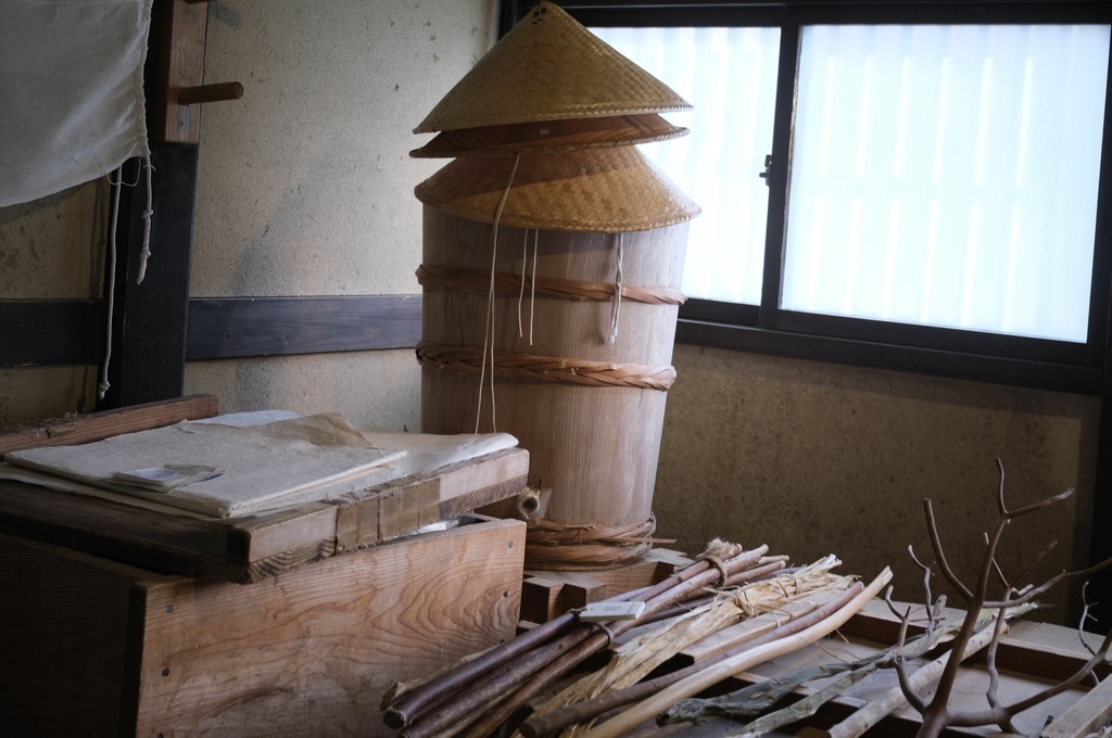 detail of fibers and tools from the papermakers