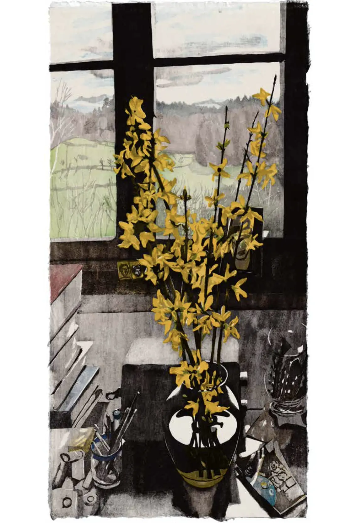 Scan of Mokublad selected work named 'Forsythia' by Eva Pietzcker.