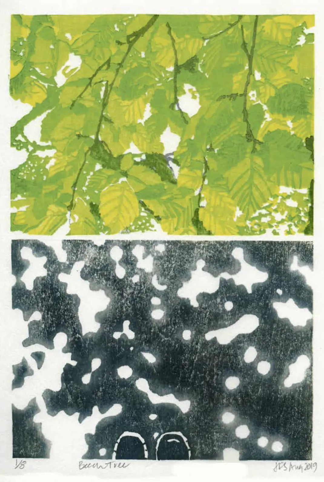 Scan of Mokublad selected work named 'Beech Tree' by Jane Fulton Suri.